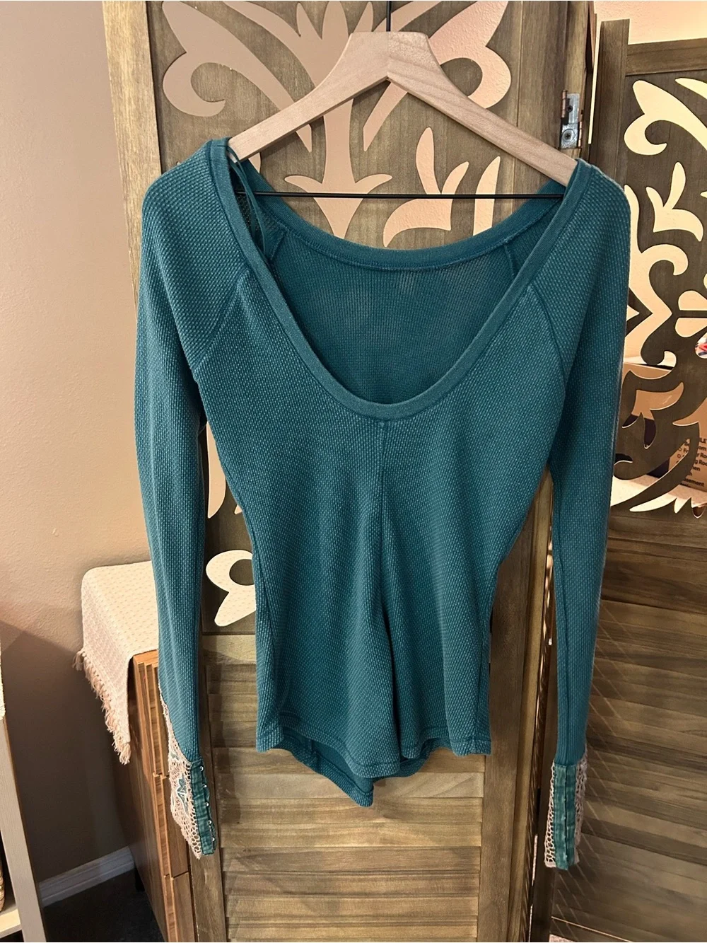 Free People Bali Babe Jade Crochet Thermal Long Sleeve